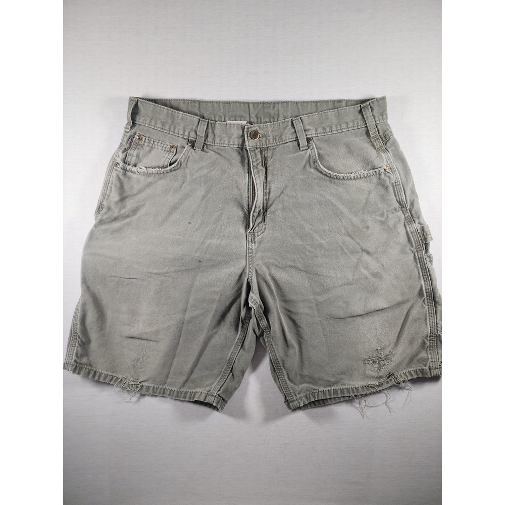 Carhartt Carpenter Shorts Men 38 Linden Green Distressed Workwear Canvas Trashed